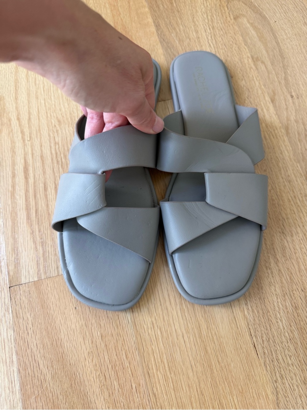 Rachel Zoe Women’s Slide Sandals - Light Gray Crisscross Strap vegan leather 9